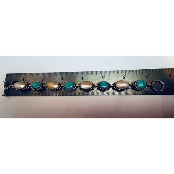 Carolyn Pollack Sterling Silver 925 Turquoise & Mother of Pearl Toggle Bracelet - Picture 4 of 12